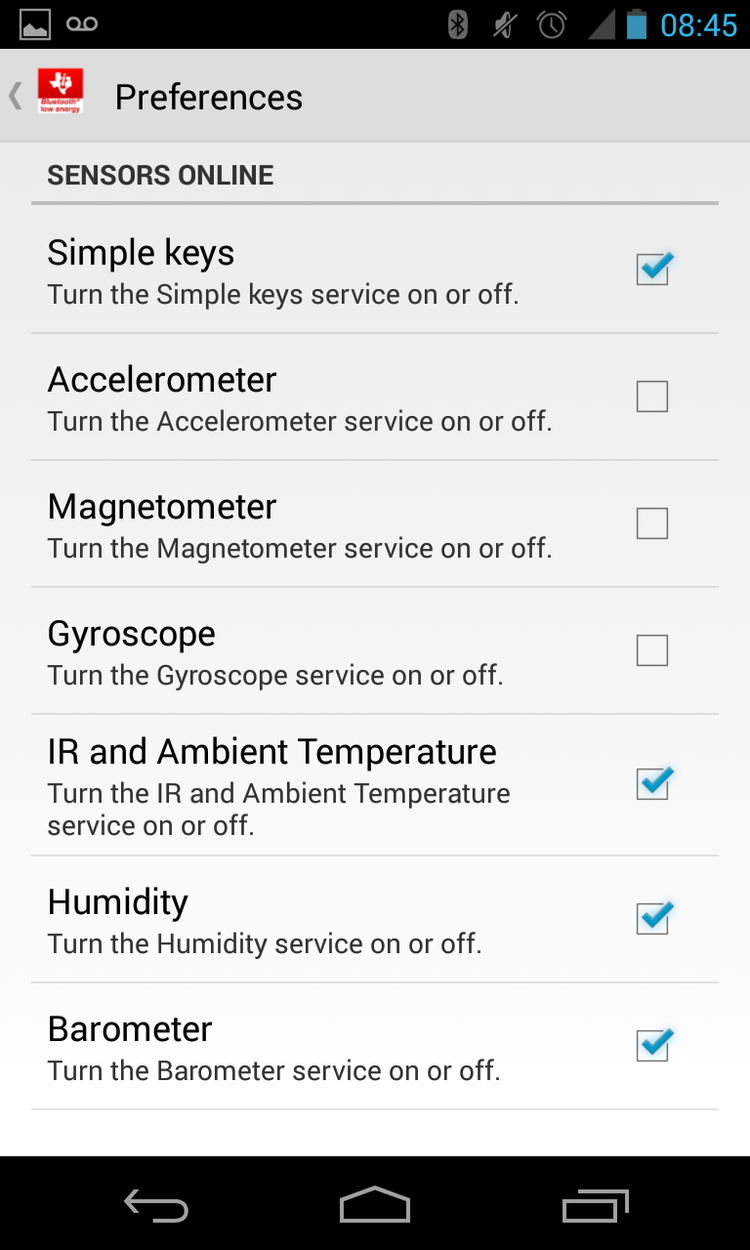 TI Sensor Tag choix des capteurs à utiliser